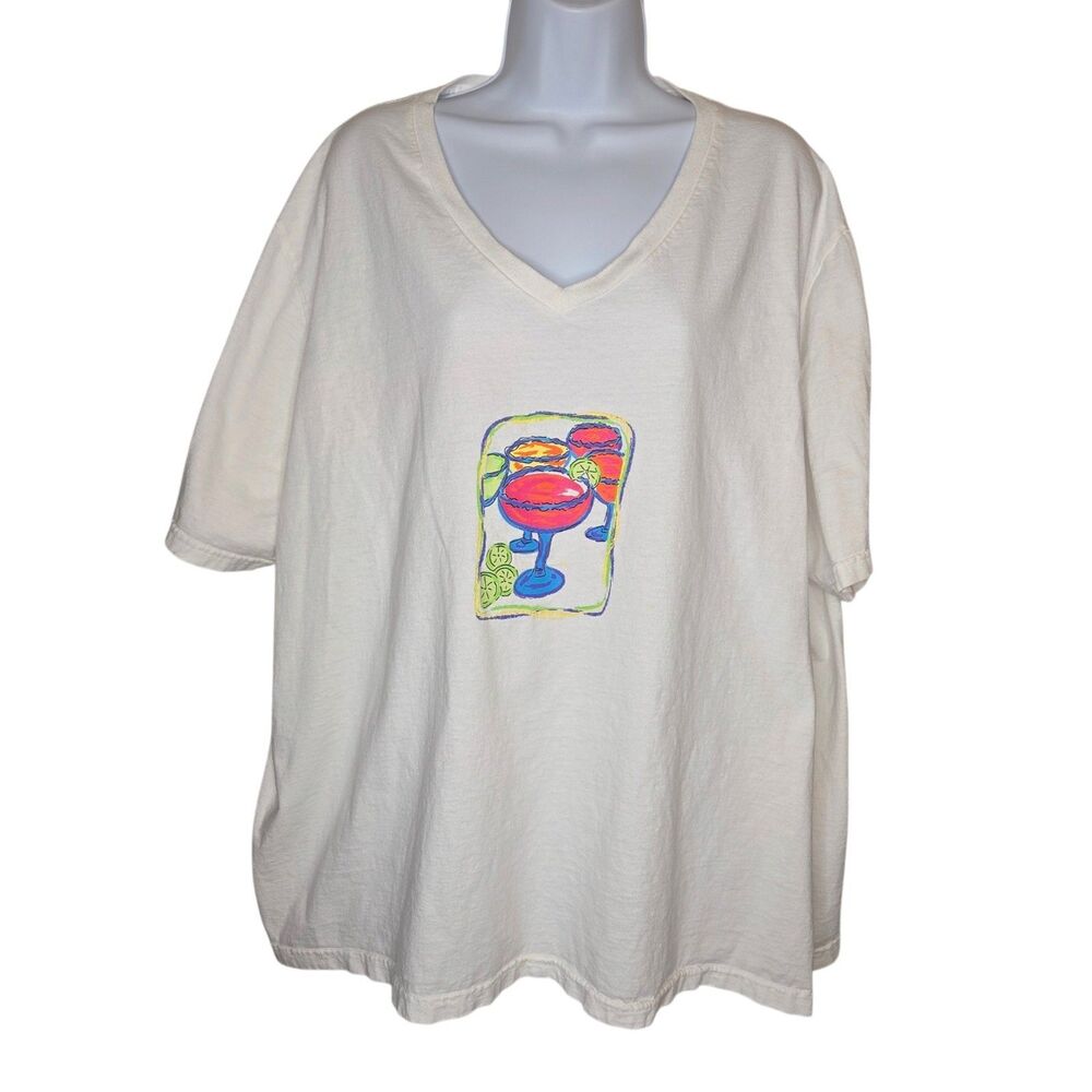 Fresh Produce Women’s Plus Size 3X White V-Neck Graphic T-Shirt Margarita Drinks
